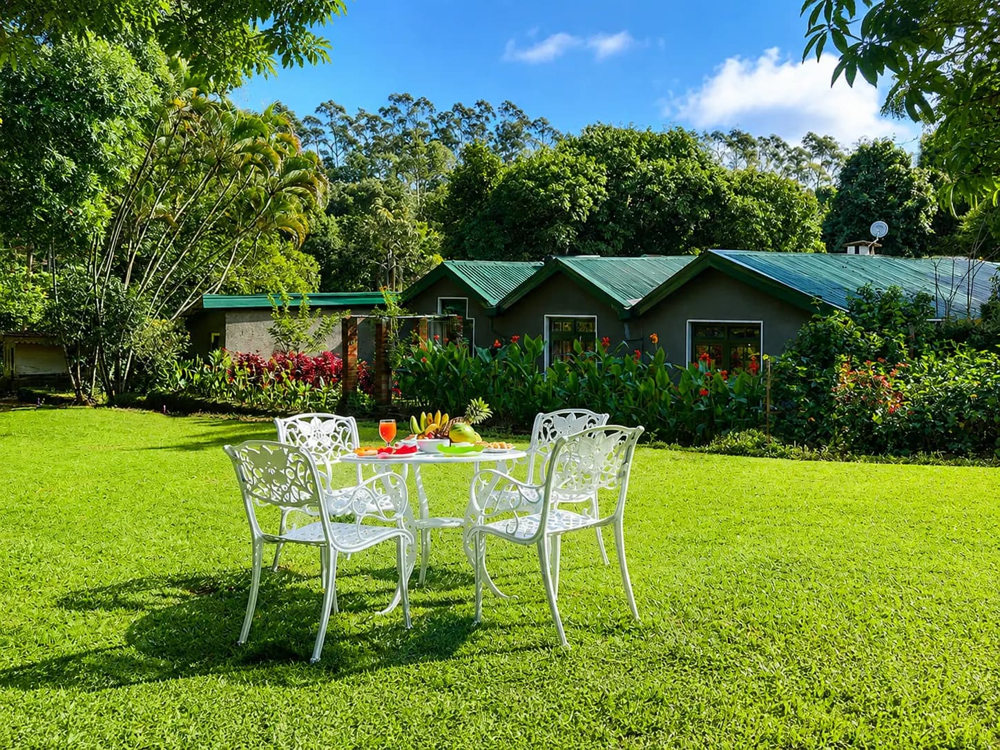Garden seating in a peaceful hospitality setting