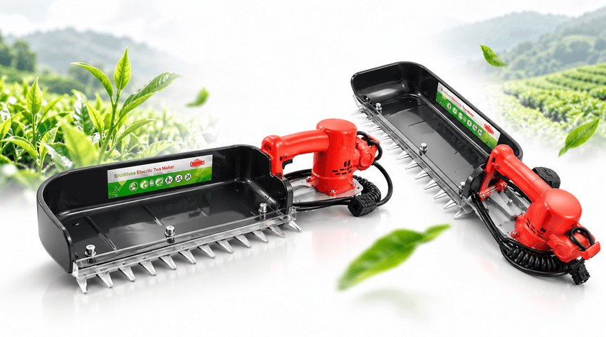 Motorized tea plucking machinery with collection and grading equipment