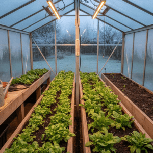 Protected crops growing inside an agricultural greenhouse