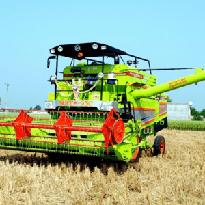 Agricultural harvesting and processing machinery in a field