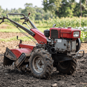 Land preparation machinery working in a cultivated field