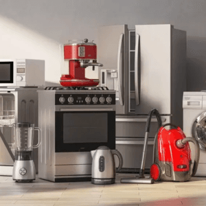 Modern household appliances arranged in a contemporary kitchen